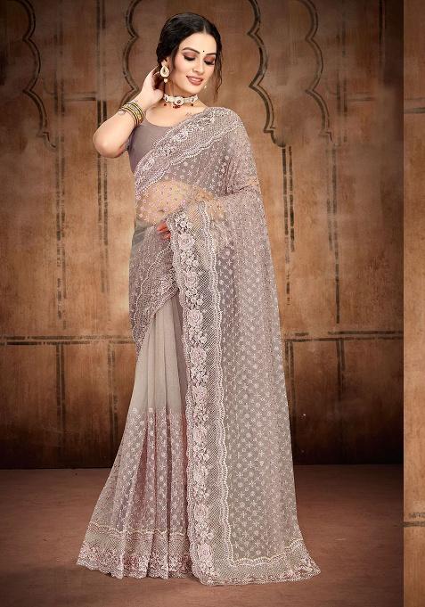 Mouse Embroidery NET Saree