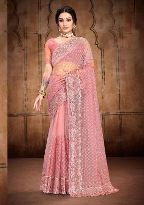 Dusty Pink Embroidery NET Saree