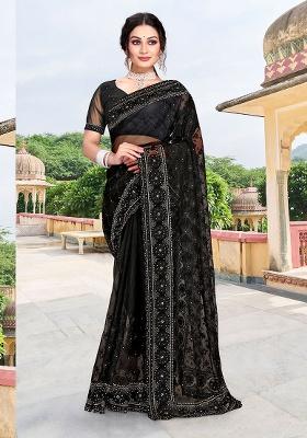 Black Embroidery NET Saree