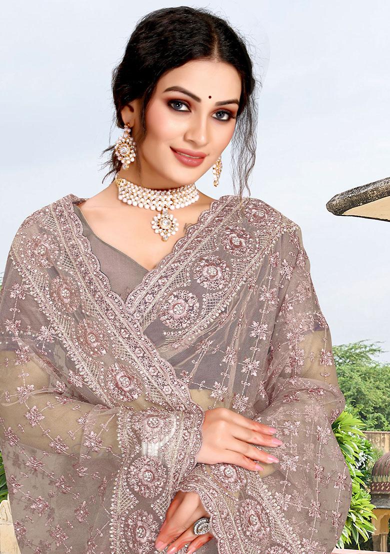 Mouse Embroidery NET Saree - Indya