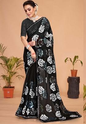 Black Embroidery Georgette Saree