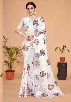 White Embroidery Georgette Saree