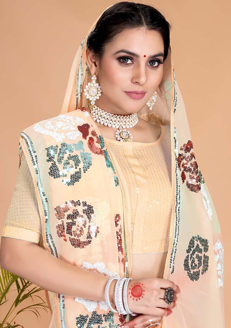 Light Yellow Embroidery Georgette Saree - Indya