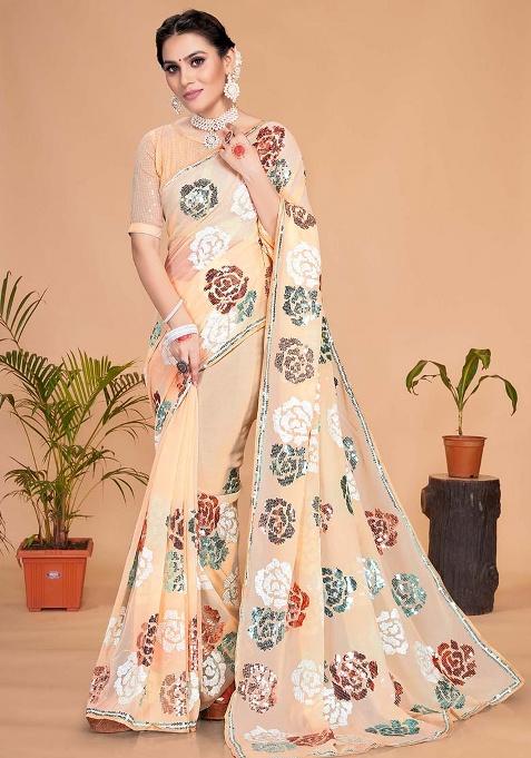 Light Yellow Embroidery Georgette Saree