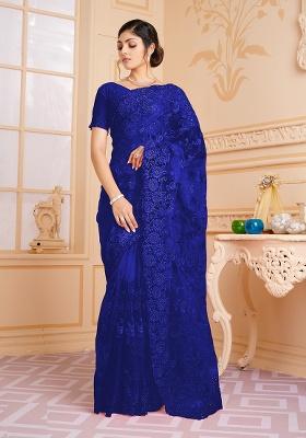 Navy Blue Embroidery NET Saree