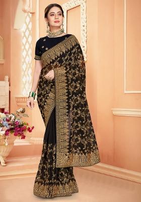 Black Embroidery Georgette Saree