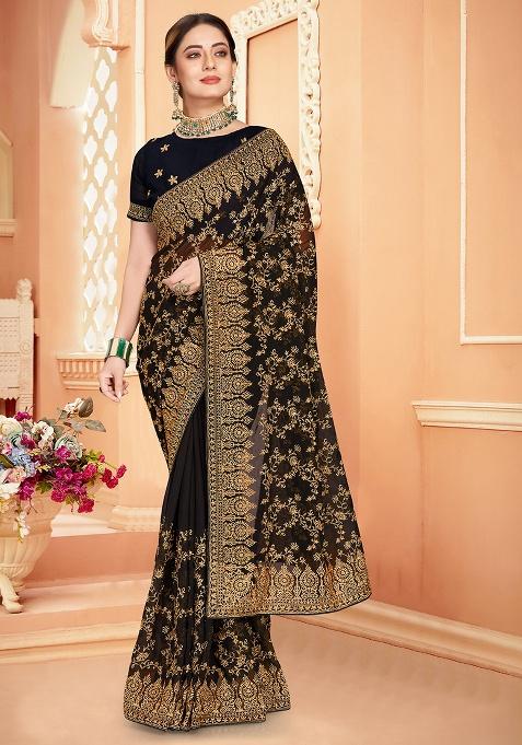 Black Embroidery Georgette Saree