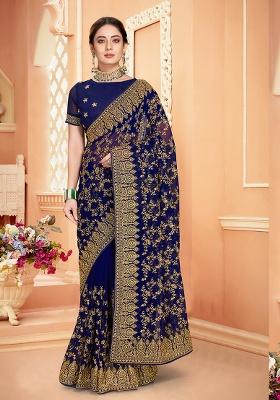 Navy Blue Embroidery Georgette Saree