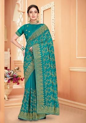 Rama Embroidery Georgette Saree