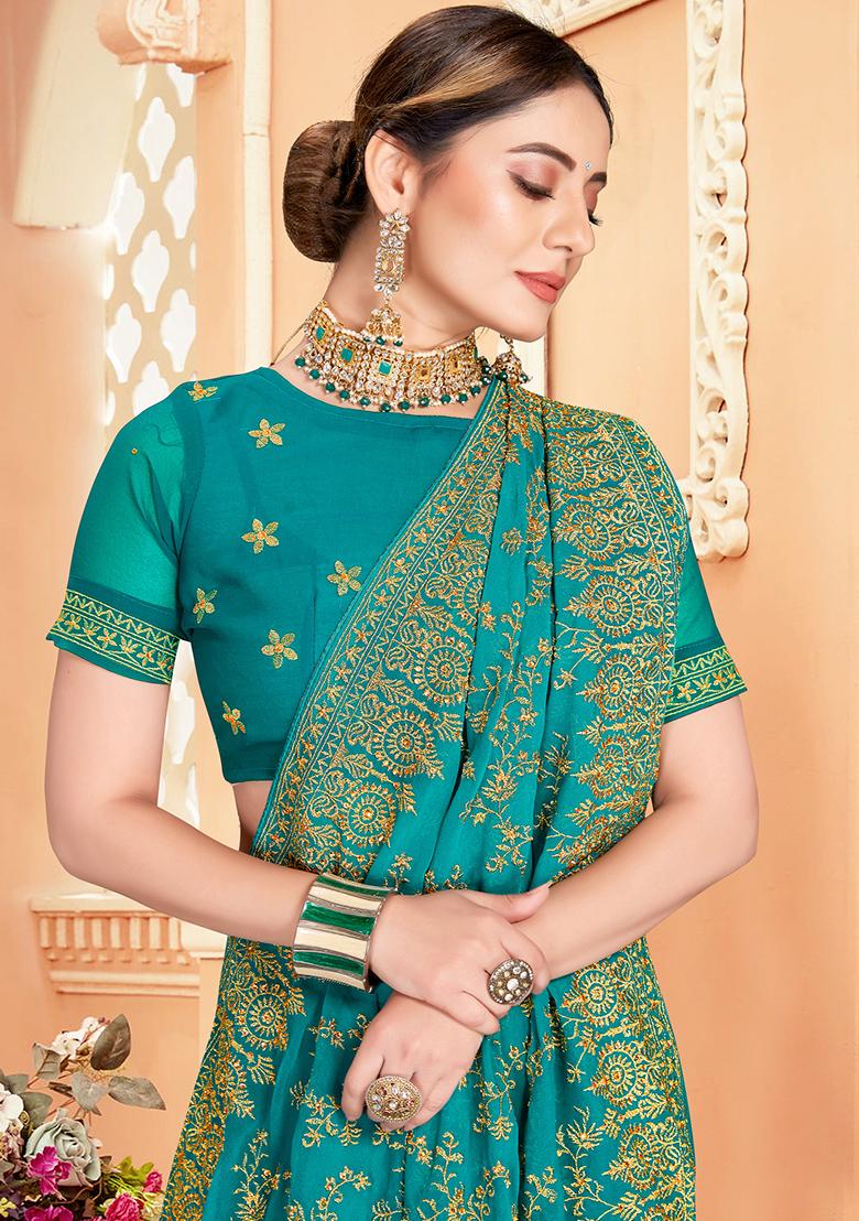 Rama Embroidery Georgette Saree - Indya