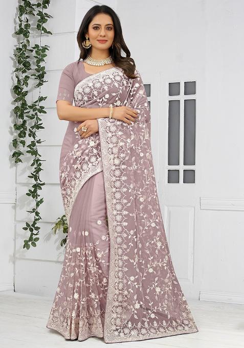 Lavender Embroidery NET Saree