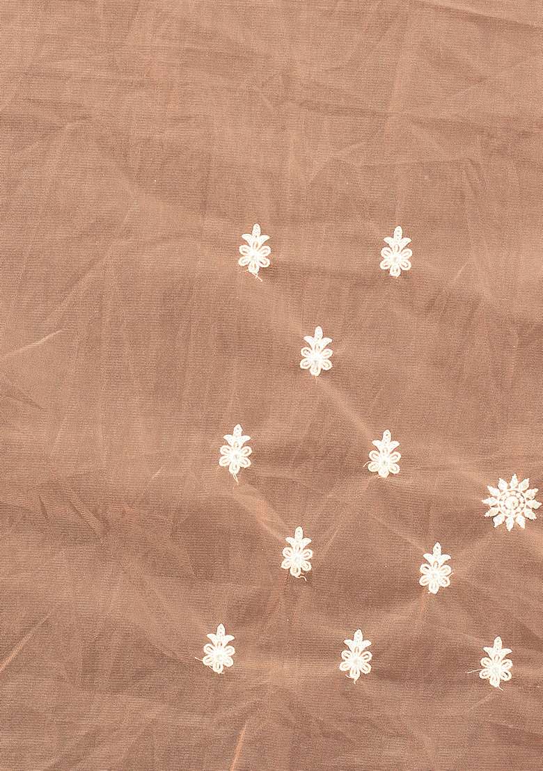 Dusty Peach NET Saree with Embroidery for Diwali | Wedding & Festive Wear - Indya