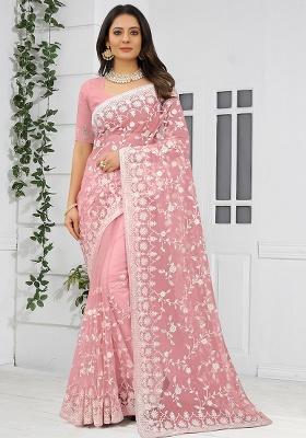 Dusty Pink Embroidery NET Saree