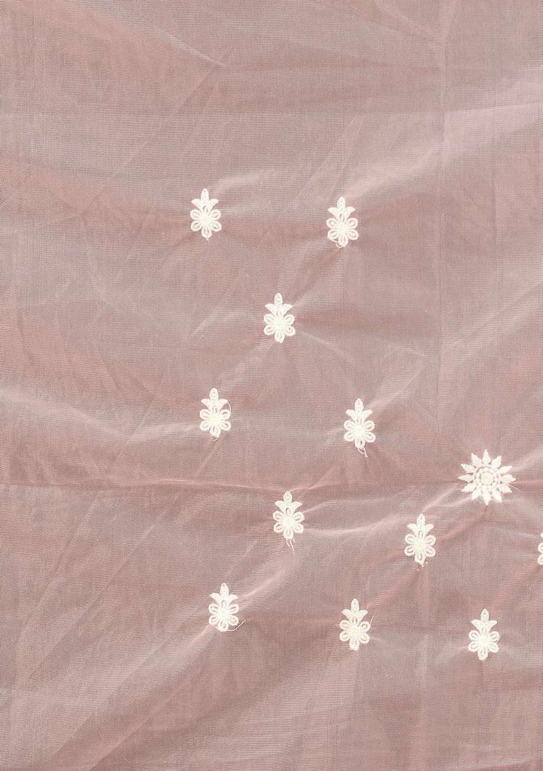 Light Peach Embroidery NET Saree for Diwali and Festive Wear - Indya