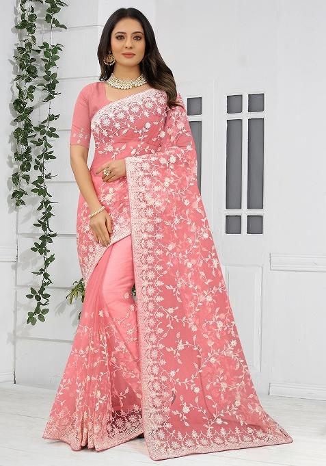 Dusty Gajari Embroidery NET Saree