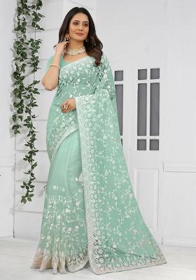 Dusty Sky Embroidery NET Saree