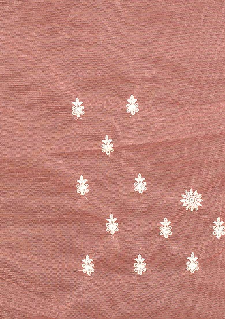 Dusty Orange Embroidery NET Saree for Diwali and Festive Wear - Indya