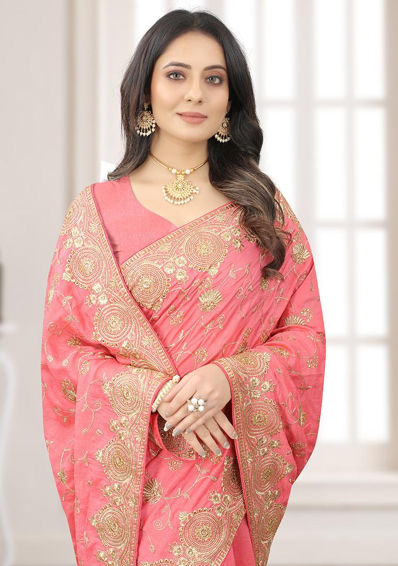 Gajari Embroidery Silk Saree - Indya