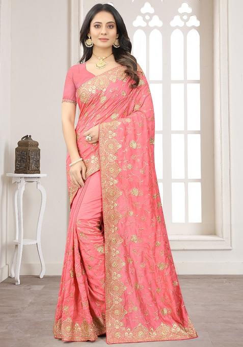 Gajari Embroidery Silk Saree
