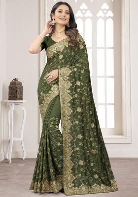 Mehendi Embroidery Silk Saree