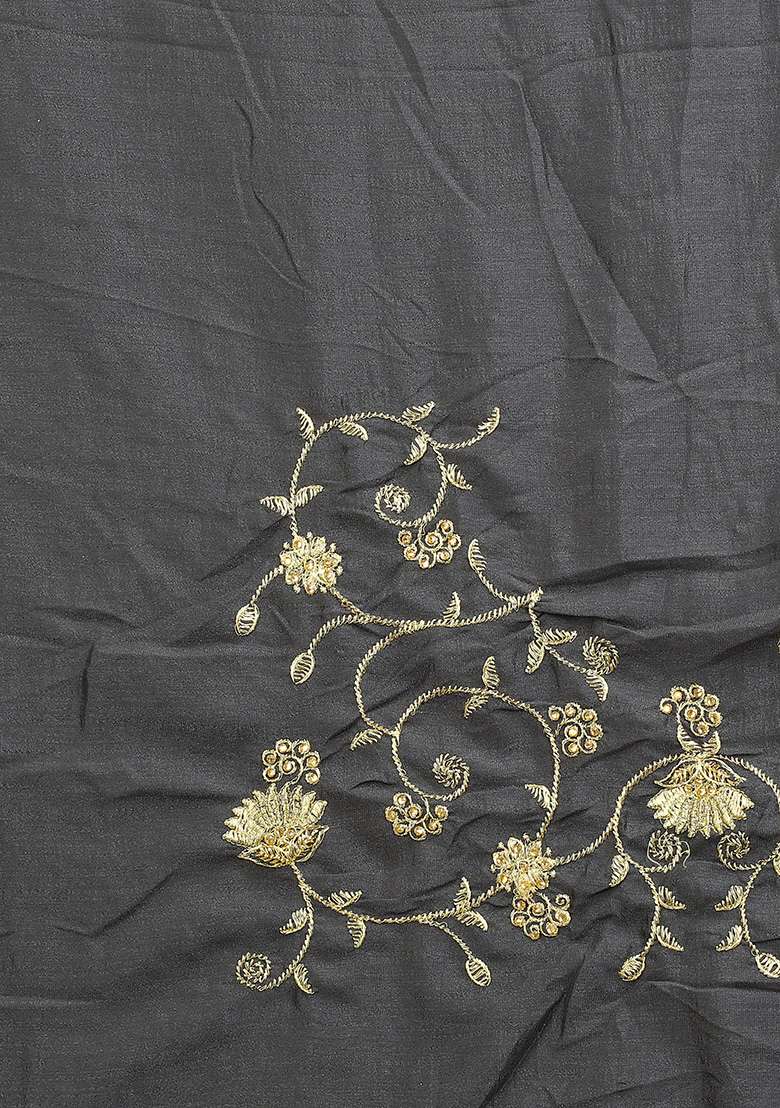 Grey Embroidery Silk Blend Saree for Diwali and Festive Wear - Indya