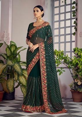 Bottle Green Embroidery Georgette Saree