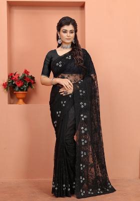 Black Embroidery NET Saree
