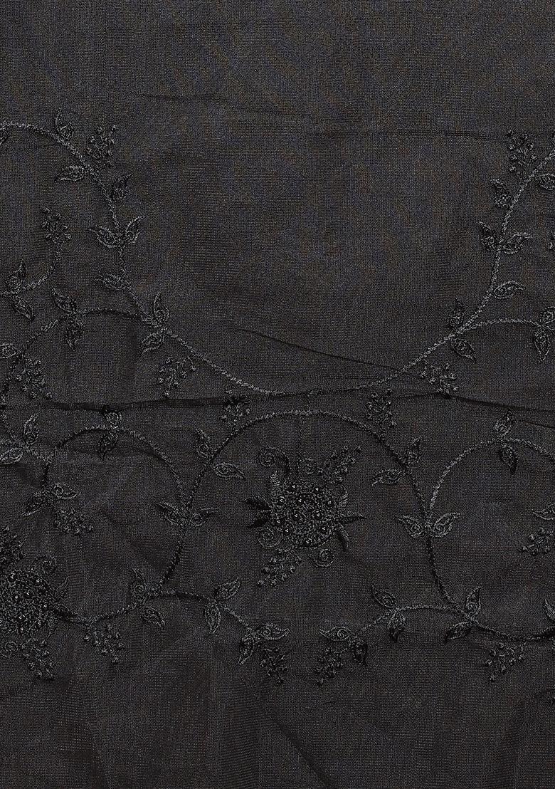 Black Embroidery NET Saree - Indya