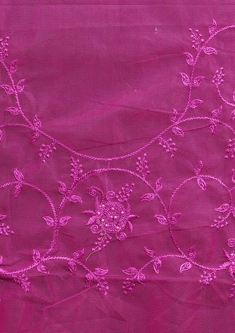 Wine Embroidery NET Saree - Indya