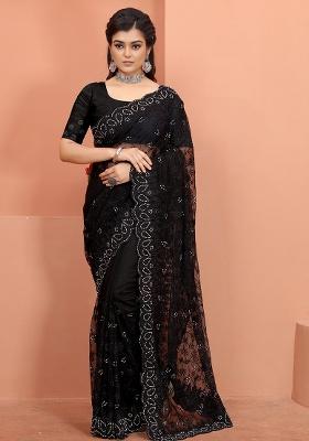 Black Embroidery NET Saree