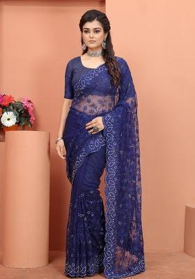 Navy Blue Embroidery NET Saree