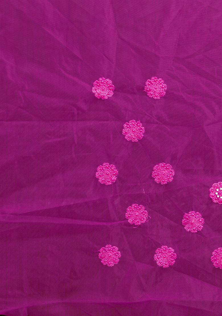 Wine Embroidery NET Saree - Indya
