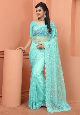 Sky Blue Embroidery NET Saree