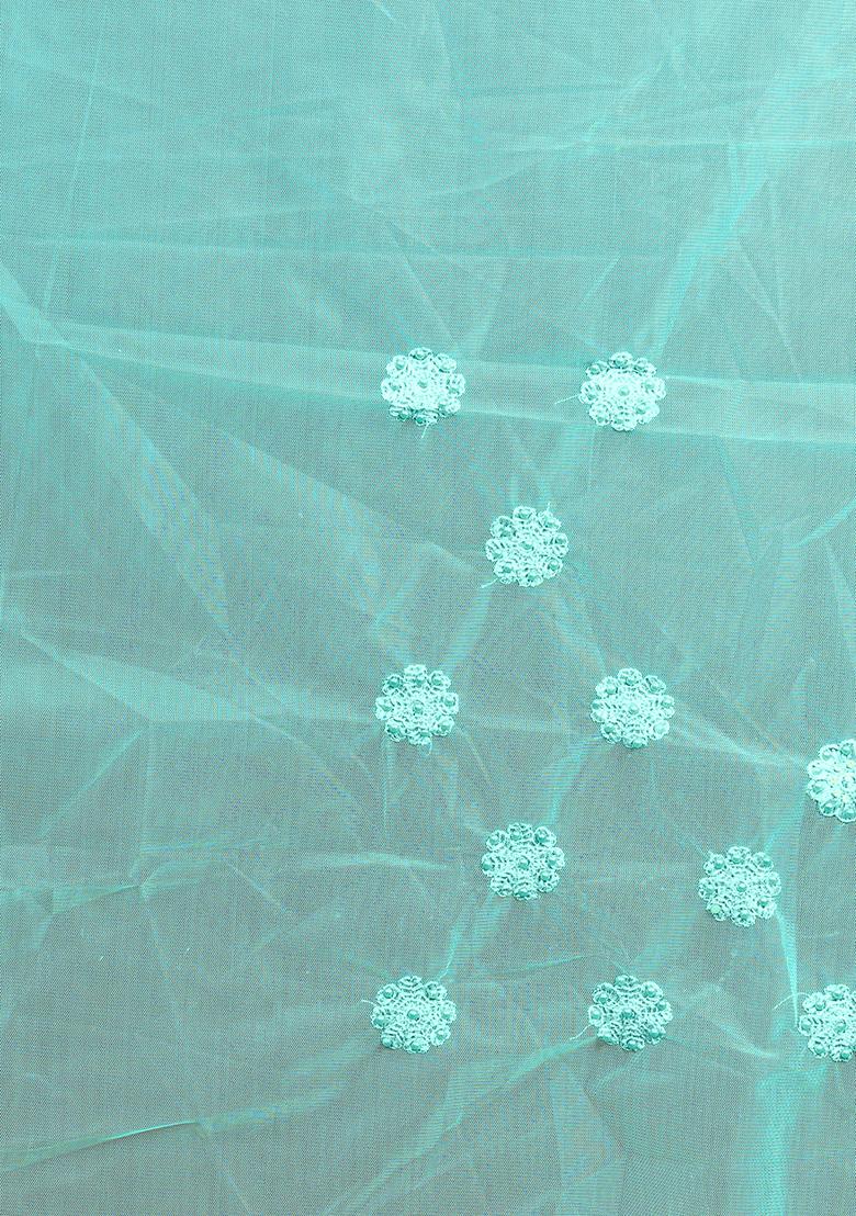 Sky Blue Embroidery NET Saree - Indya