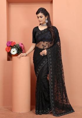 Black Embroidery NET Saree