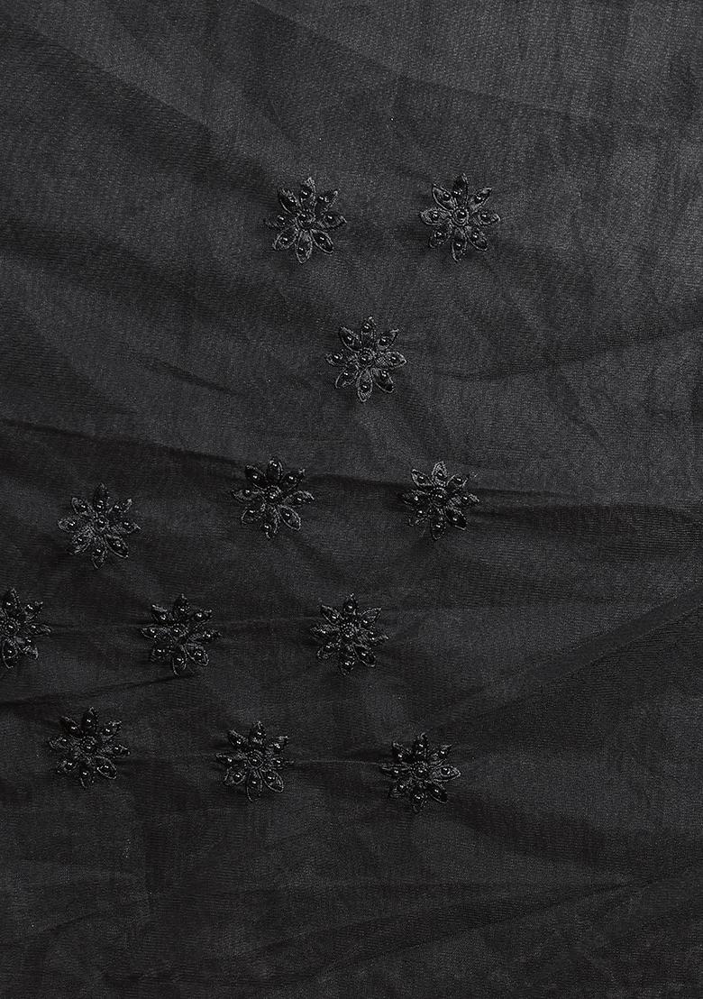 Black Embroidery NET Saree - Indya