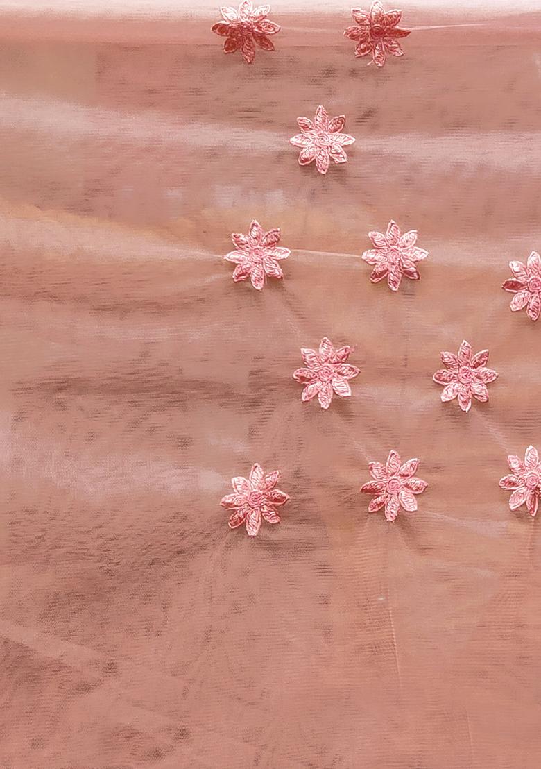 Peach Embroidery NET Saree - Indya