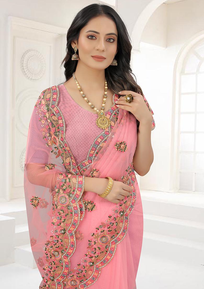 Gajari Embroidery NET Saree - Indya