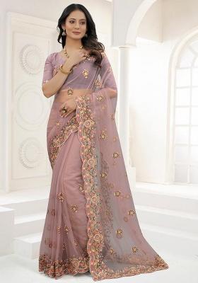 Lavender Embroidery NET Saree