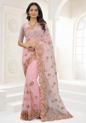 Pink Embroidery NET Saree