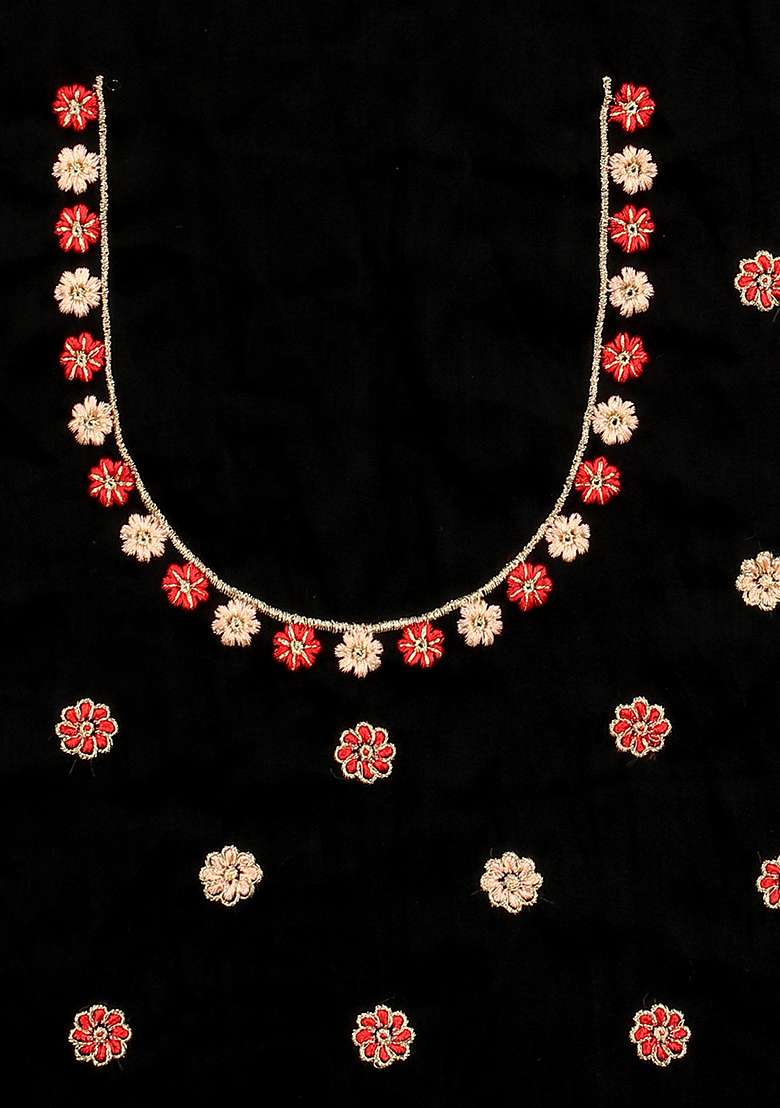 Black Embroidery Georgette Saree for Diwali and Festive Wear - Indya