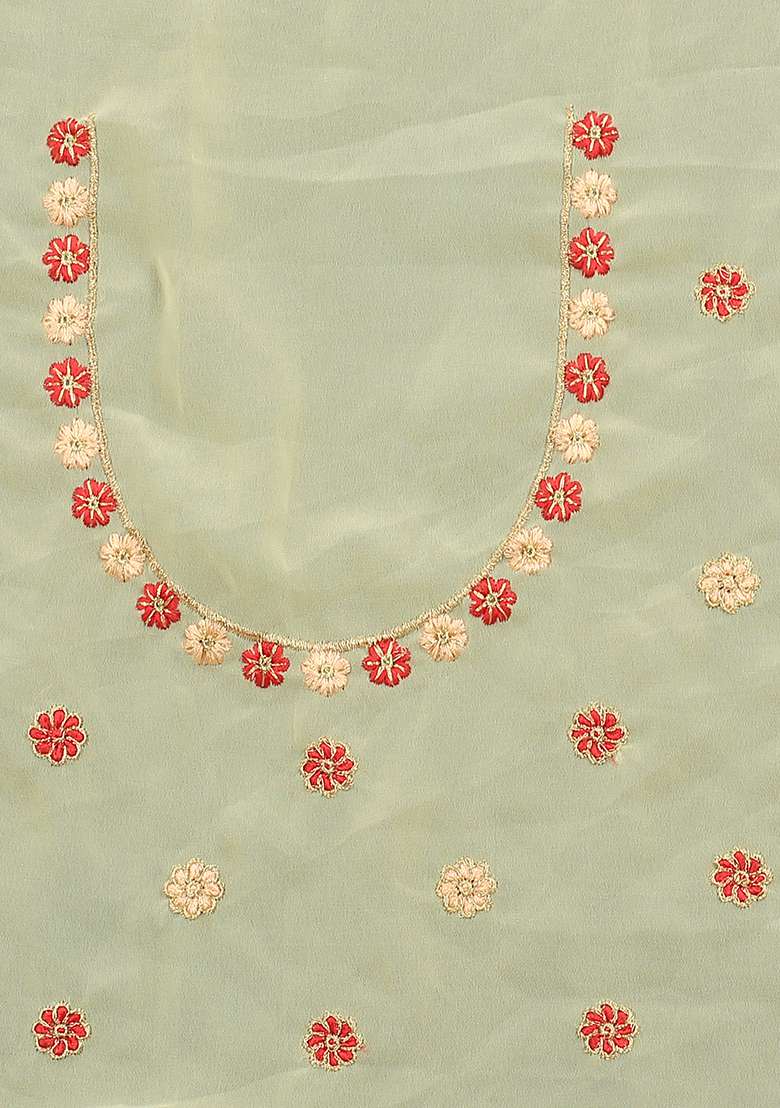 Chiku Georgette Saree with Embroidery for Diwali | Wedding & Festive Wear - Indya