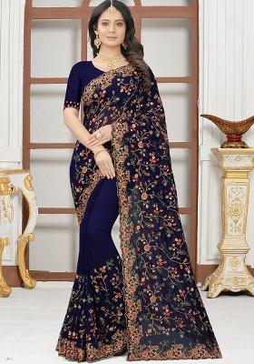 Navy Blue Embroidery Georgette Saree