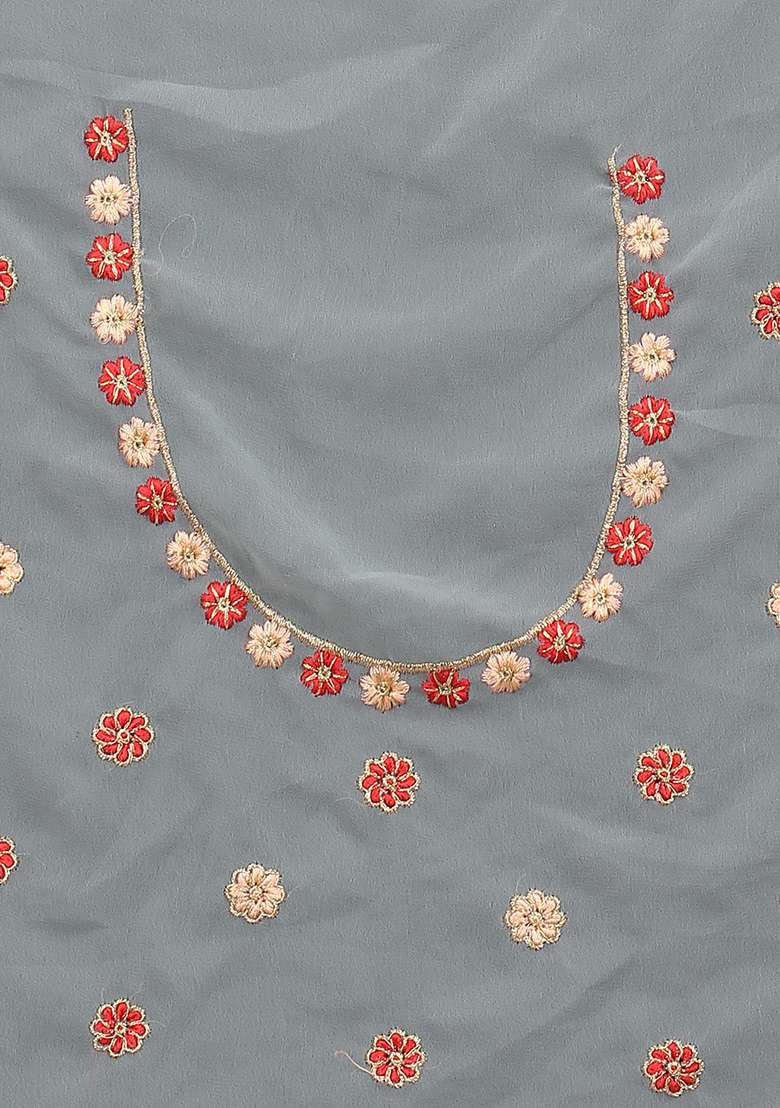 Grey Georgette Saree with Embroidery for Diwali | Wedding & Festive Wear - Indya