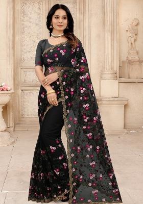 Black Embroidery NET Saree