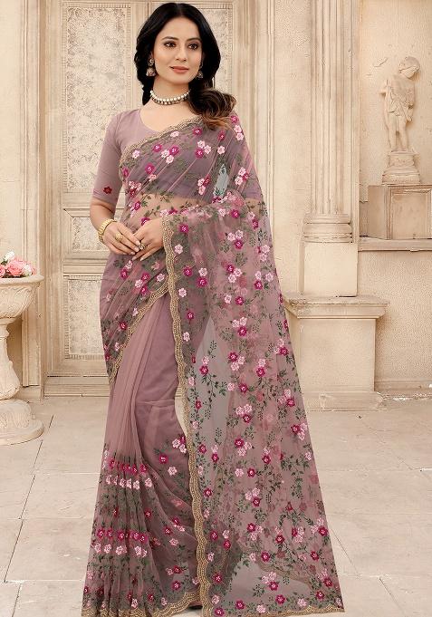 Mouse Embroidery NET Saree