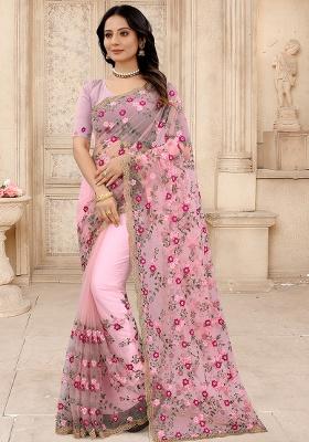 Dusty Pink Embroidery NET Saree