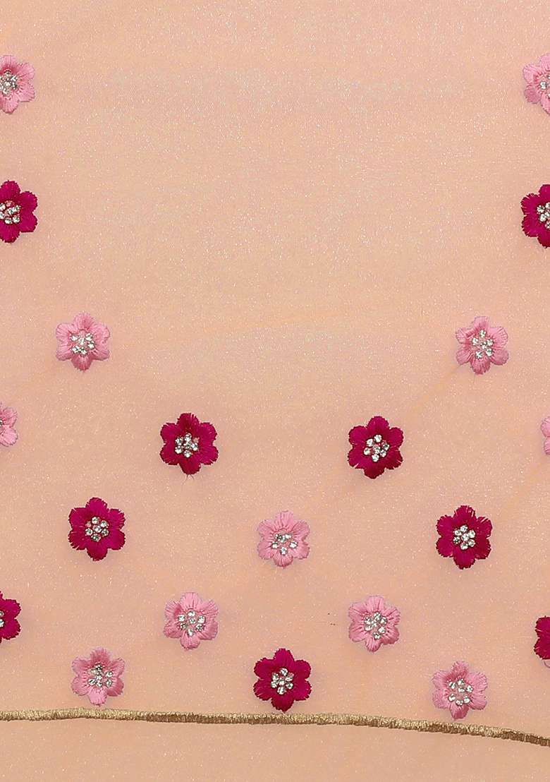 Dusty Peach NET Saree with Embroidery for Diwali | Wedding & Festive Wear - Indya