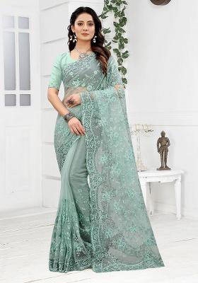 Sea Green Embroidery NET Saree