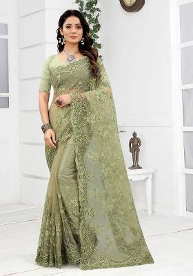 Pista Embroidery NET Saree
